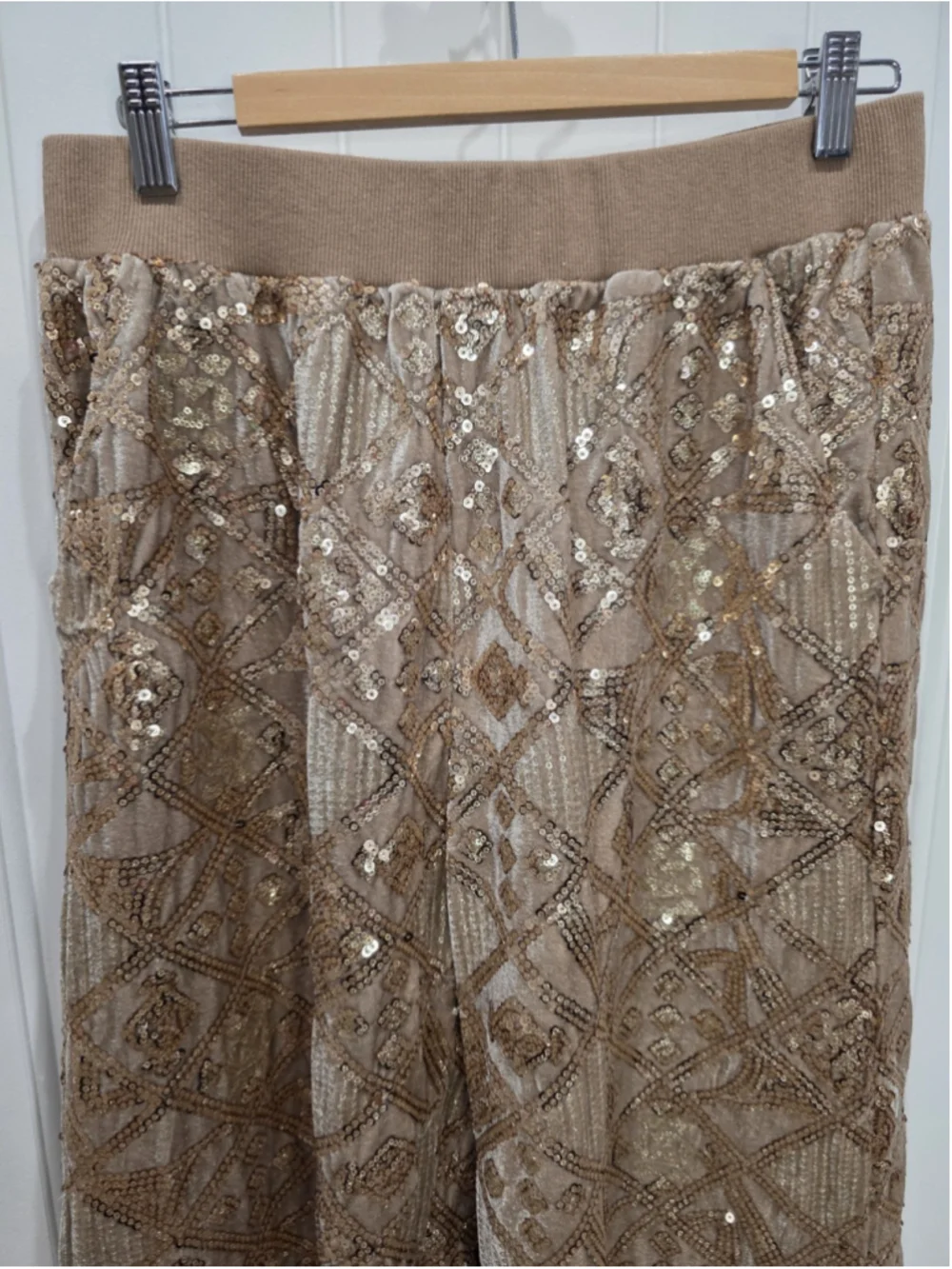 Piper & Scoot Exclusive Sequin Velvet Lounge Set Gold Champagne Top S OS Pants L